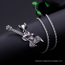 Fashionable Retro Skull Guitar Necklace Pendant Personalized Trend Accessories Stainless Steel Jewelry Necklace